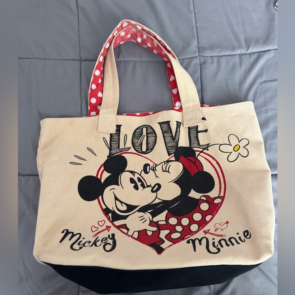 Disney Store Mickey & Minnie “Love” Canvas Tote Bag | One Size